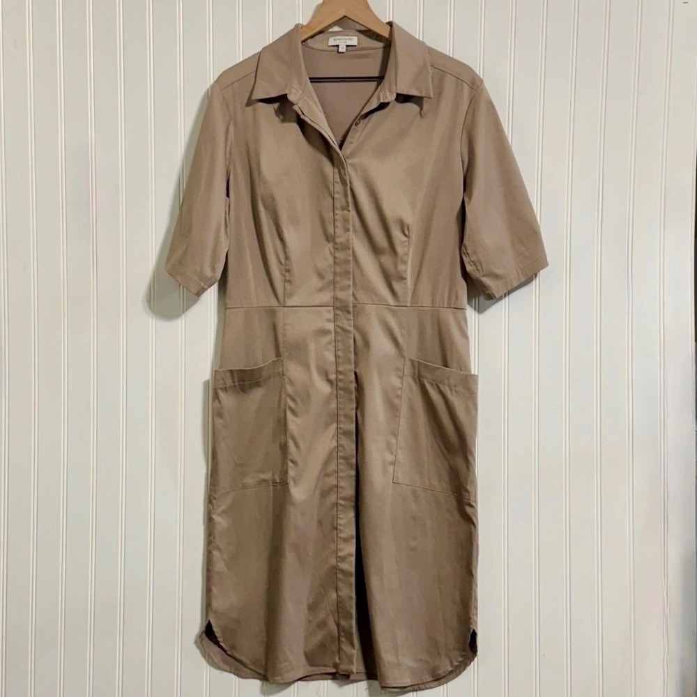 Emerson Fry New York Size 12 Tan Tencel Utility Shirt Dress Minimalist Safari